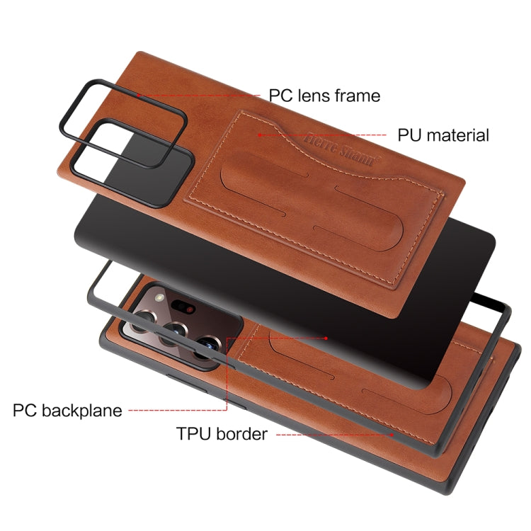 Fierre Shann Full Coverage Protective Leather Case with Holder & Card Slot, For iPhone 12 mini, For iPhone 12 / 12 Pro, For iPhone 12 Pro Max, For Galaxy Note20, For Galaxy Note20 Ultra