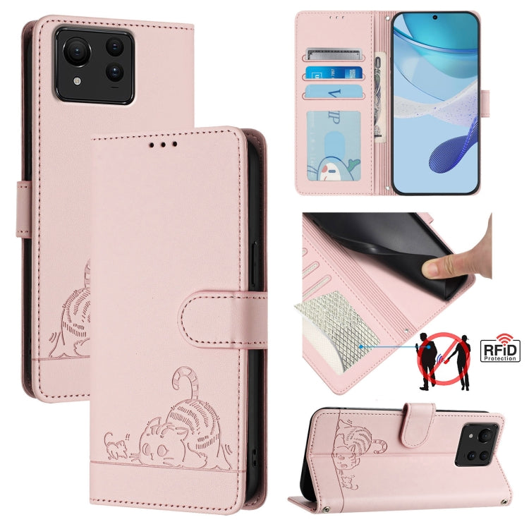 Cat Rat Embossed Pattern RFID Leather Phone Case with Lanyard, For Asus ROG Phone 9 / 9 Pro, For Asus Zenfone 11 Ultra, For Asus ROG Phone 8