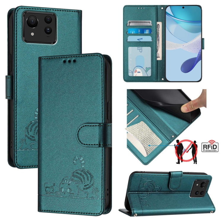 Cat Rat Embossed Pattern RFID Leather Phone Case with Lanyard, For Asus ROG Phone 9 / 9 Pro, For Asus Zenfone 11 Ultra, For Asus ROG Phone 8