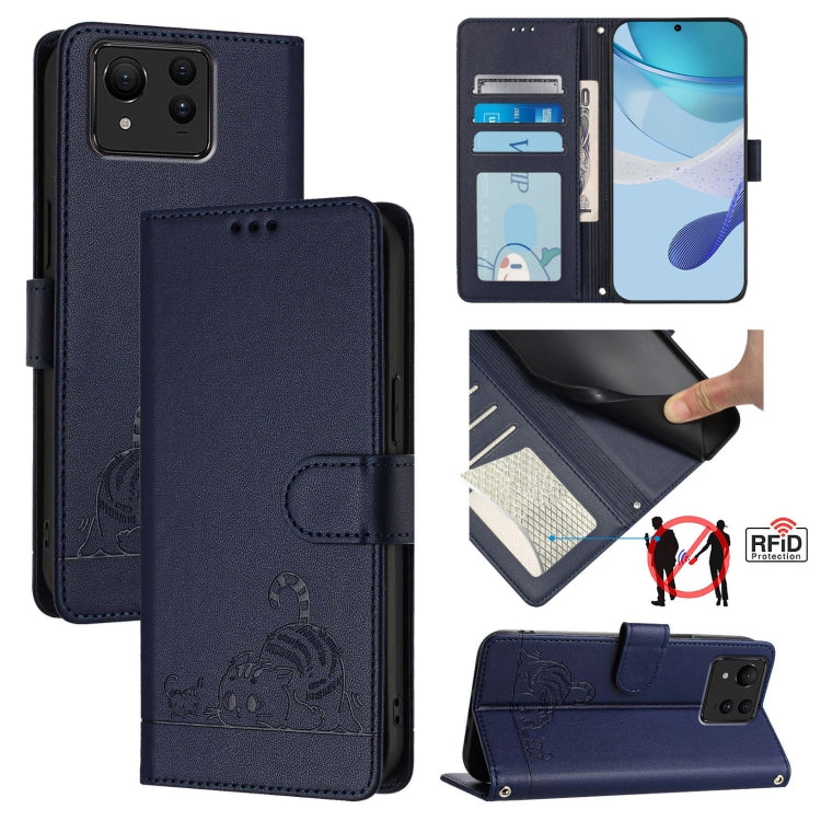 Cat Rat Embossed Pattern RFID Leather Phone Case with Lanyard, For Asus ROG Phone 9 / 9 Pro, For Asus Zenfone 11 Ultra, For Asus ROG Phone 8