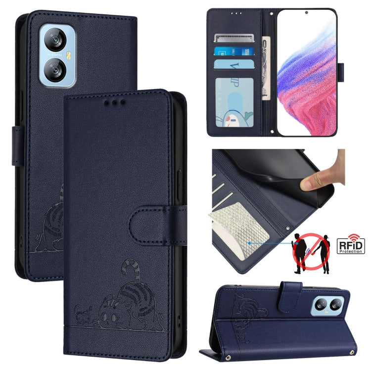 Cat Rat Embossed Pattern RFID Leather Phone Case with Lanyard, For Blackview Wave 6C, For Blackview Shark 8, For Blackview A53, For Blackview A52