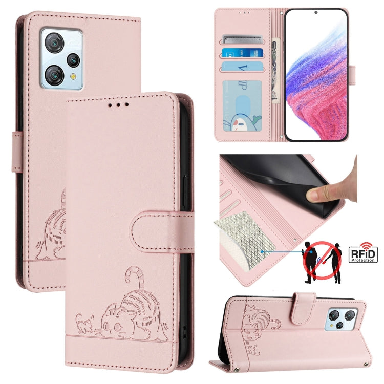 Cat Rat Embossed Pattern RFID Leather Phone Case with Lanyard, For Blackview Wave 6C, For Blackview Shark 8, For Blackview A53, For Blackview A52
