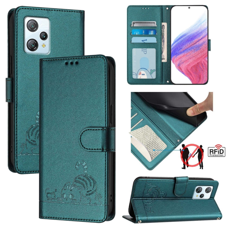 Cat Rat Embossed Pattern RFID Leather Phone Case with Lanyard, For Blackview Wave 6C, For Blackview Shark 8, For Blackview A53, For Blackview A52