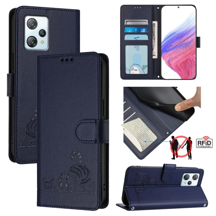 Cat Rat Embossed Pattern RFID Leather Phone Case with Lanyard, For Blackview Wave 6C, For Blackview Shark 8, For Blackview A53, For Blackview A52