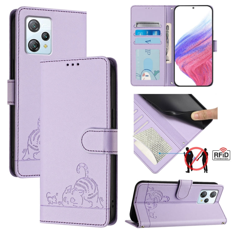 Cat Rat Embossed Pattern RFID Leather Phone Case with Lanyard, For Blackview Wave 6C, For Blackview Shark 8, For Blackview A53, For Blackview A52