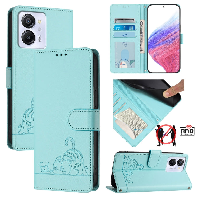 Cat Rat Embossed Pattern RFID Leather Phone Case with Lanyard, For Blackview Wave 7C, For Blackview Wave 10, For Blackview Shark 6, For Blackview Oscal Tiger 13, For Blackview Wave 8C, For Blackview Oscal Flat 2 / 2C, For Blackview Oscal Flat 1C       ...