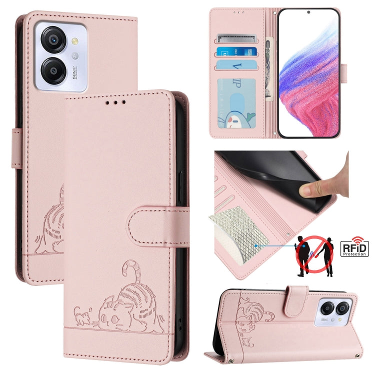 Cat Rat Embossed Pattern RFID Leather Phone Case with Lanyard, For Blackview Wave 7C, For Blackview Wave 10, For Blackview Shark 6, For Blackview Oscal Tiger 13, For Blackview Wave 8C, For Blackview Oscal Flat 2 / 2C, For Blackview Oscal Flat 1C       ...