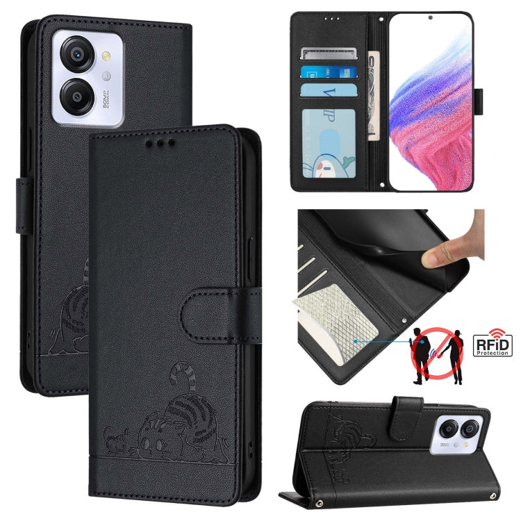Cat Rat Embossed Pattern RFID Leather Phone Case with Lanyard, For Blackview Wave 7C, For Blackview Wave 10, For Blackview Shark 6, For Blackview Oscal Tiger 13, For Blackview Wave 8C, For Blackview Oscal Flat 2 / 2C, For Blackview Oscal Flat 1C       ...