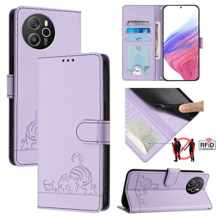 Cat Rat Embossed Pattern RFID Leather Phone Case with Lanyard, For Blackview Wave 6C, For Blackview Shark 8, For Blackview A53, For Blackview A52