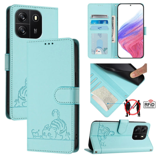 Cat Rat Embossed Pattern RFID Leather Phone Case with Lanyard, For Blackview Wave 6C, For Blackview Shark 8, For Blackview A53, For Blackview A52