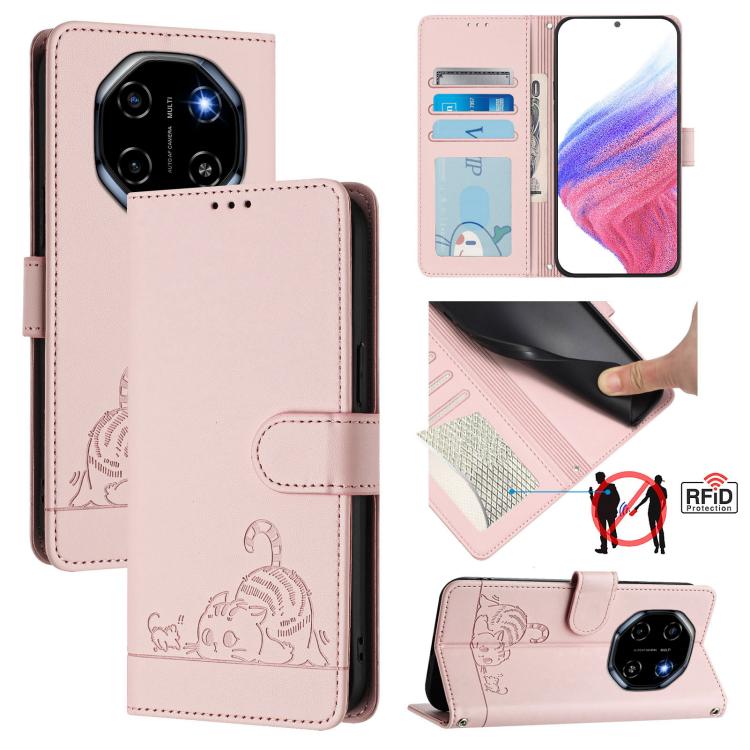 Cat Rat Embossed Pattern RFID Leather Phone Case with Lanyard, For Blackview Wave 7C, For Blackview Wave 10, For Blackview Shark 6, For Blackview Oscal Tiger 13, For Blackview Wave 8C, For Blackview Oscal Flat 2 / 2C, For Blackview Oscal Flat 1C       ...