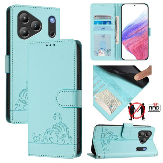 Cat Rat Embossed Pattern RFID Leather Phone Case with Lanyard, For Blackview Wave 7C, For Blackview Wave 10, For Blackview Shark 6, For Blackview Oscal Tiger 13, For Blackview Wave 8C, For Blackview Oscal Flat 2 / 2C, For Blackview Oscal Flat 1C       ...