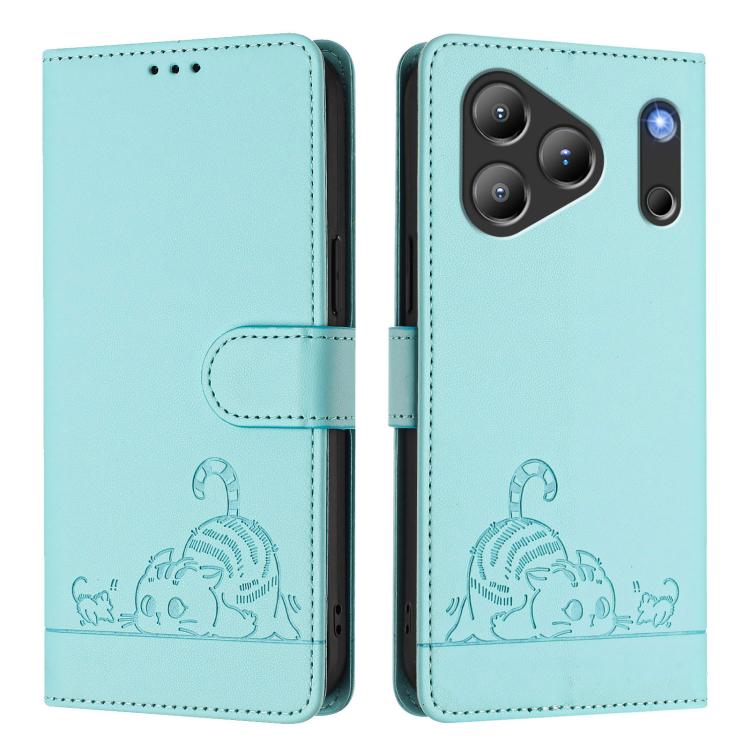Cat Rat Embossed Pattern RFID Leather Phone Case with Lanyard, For Blackview Wave 7C, For Blackview Wave 10, For Blackview Shark 6, For Blackview Oscal Tiger 13, For Blackview Wave 8C, For Blackview Oscal Flat 2 / 2C, For Blackview Oscal Flat 1C       ...