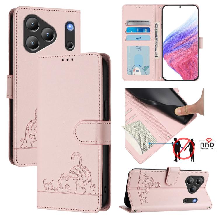 Cat Rat Embossed Pattern RFID Leather Phone Case with Lanyard, For Blackview Wave 7C, For Blackview Wave 10, For Blackview Shark 6, For Blackview Oscal Tiger 13, For Blackview Wave 8C, For Blackview Oscal Flat 2 / 2C, For Blackview Oscal Flat 1C       ...