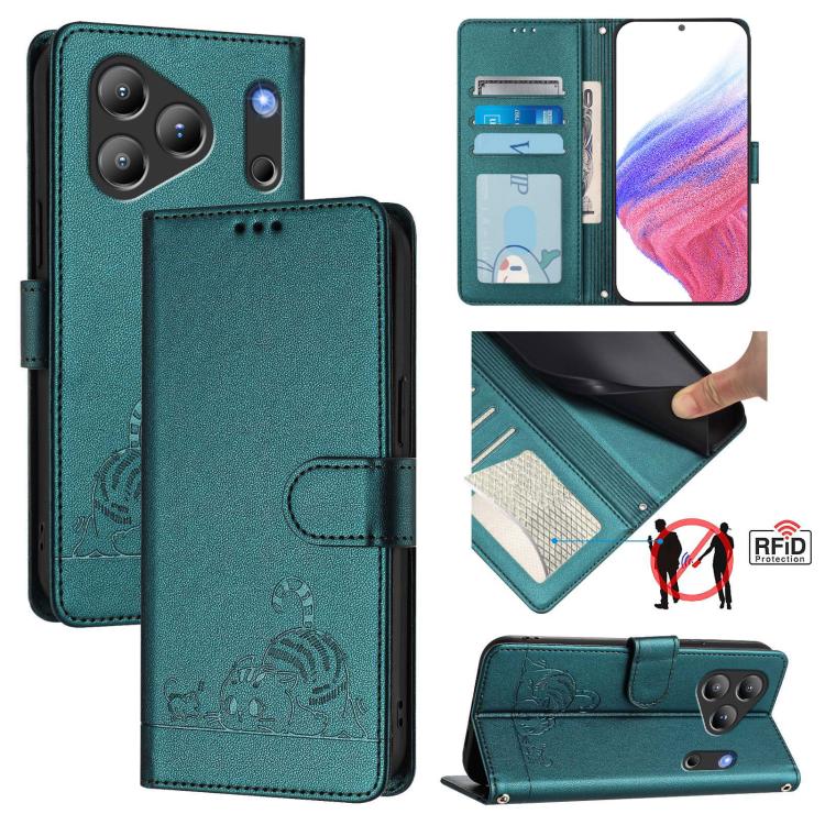 Cat Rat Embossed Pattern RFID Leather Phone Case with Lanyard, For Blackview Wave 7C, For Blackview Wave 10, For Blackview Shark 6, For Blackview Oscal Tiger 13, For Blackview Wave 8C, For Blackview Oscal Flat 2 / 2C, For Blackview Oscal Flat 1C       ...