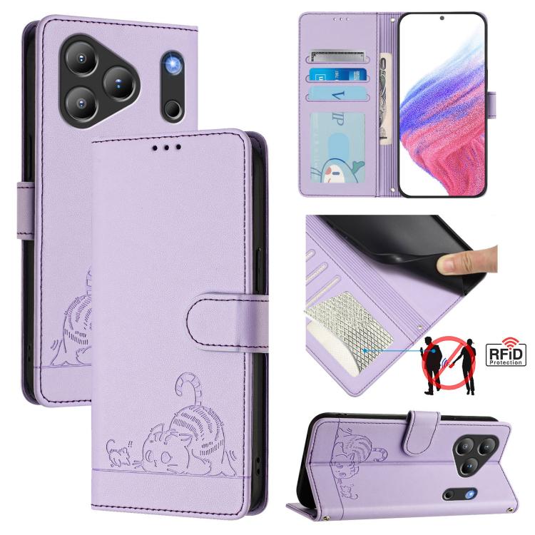 Cat Rat Embossed Pattern RFID Leather Phone Case with Lanyard, For Blackview Wave 7C, For Blackview Wave 10, For Blackview Shark 6, For Blackview Oscal Tiger 13, For Blackview Wave 8C, For Blackview Oscal Flat 2 / 2C, For Blackview Oscal Flat 1C       ...