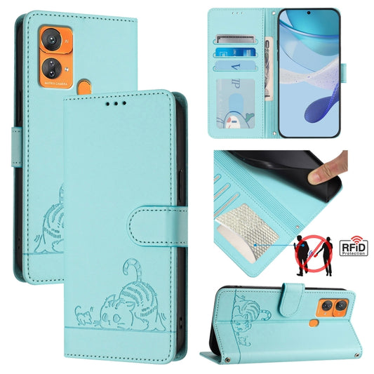 Cat Rat Embossed Pattern RFID Leather Phone Case with Lanyard, For Oukitel C33