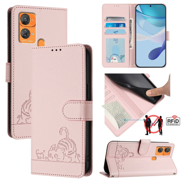 Cat Rat Embossed Pattern RFID Leather Phone Case with Lanyard, For Oukitel C33