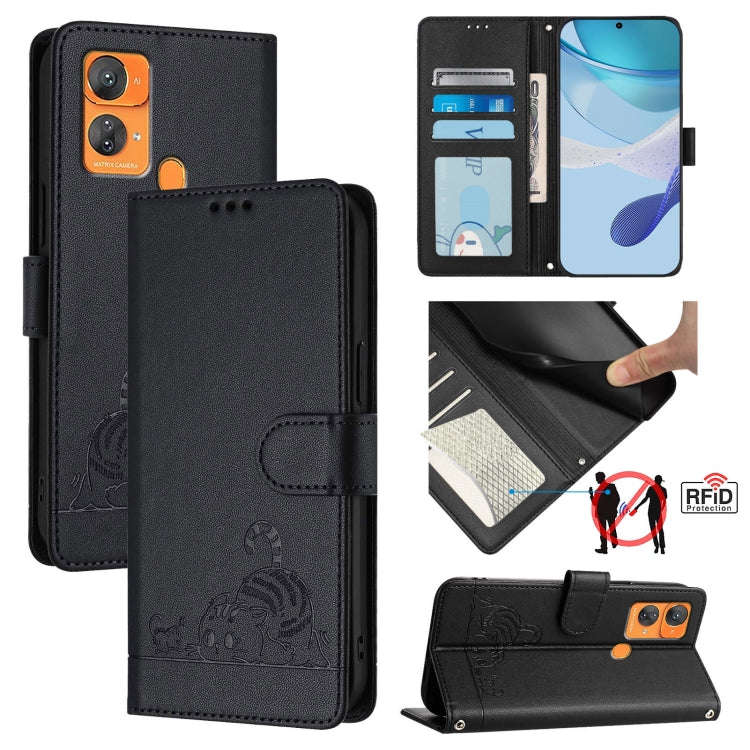 Cat Rat Embossed Pattern RFID Leather Phone Case with Lanyard, For Oukitel C33
