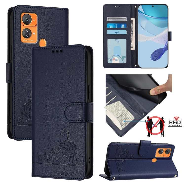 Cat Rat Embossed Pattern RFID Leather Phone Case with Lanyard, For Oukitel C33