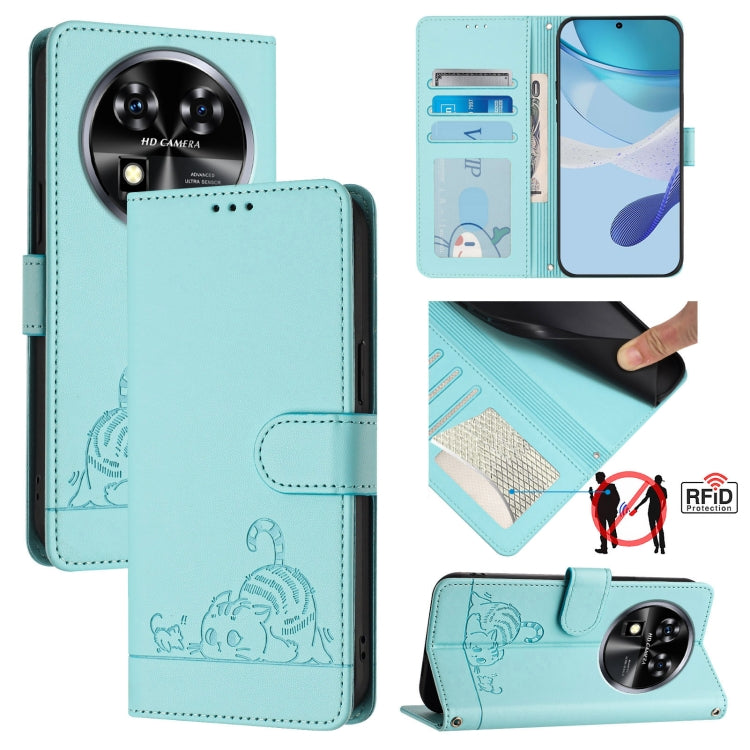 Cat Rat Embossed Pattern RFID Leather Phone Case with Lanyard, For Oukitel C59 / C59 Pro, For Oukitel C57s, For Oukitel C53, For Oukitel C50, For Oukitel C37, For Oukitel C51, For Oukitel C38, For Oukitel C36 / C35