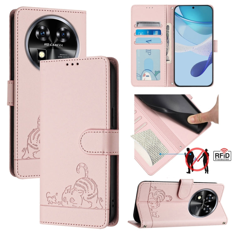 Cat Rat Embossed Pattern RFID Leather Phone Case with Lanyard, For Oukitel C59 / C59 Pro, For Oukitel C57s, For Oukitel C53, For Oukitel C50, For Oukitel C37, For Oukitel C51, For Oukitel C38, For Oukitel C36 / C35