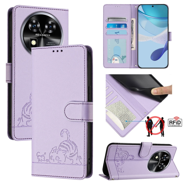 Cat Rat Embossed Pattern RFID Leather Phone Case with Lanyard, For Oukitel C59 / C59 Pro, For Oukitel C57s, For Oukitel C53, For Oukitel C50, For Oukitel C37, For Oukitel C51, For Oukitel C38, For Oukitel C36 / C35