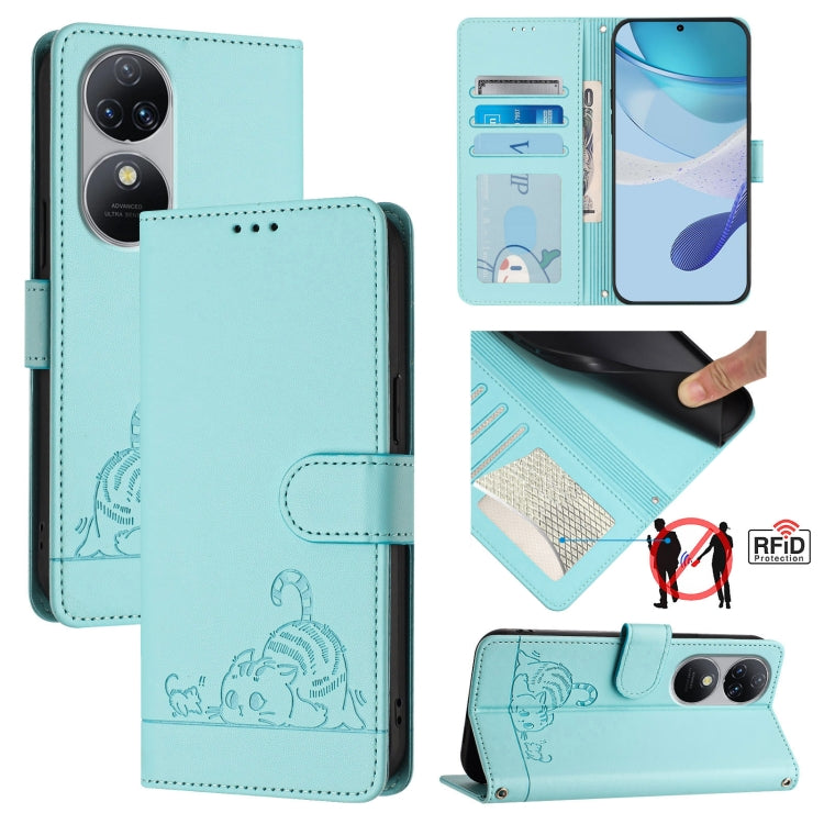 Cat Rat Embossed Pattern RFID Leather Phone Case with Lanyard, For Oukitel C59 / C59 Pro, For Oukitel C57s, For Oukitel C53, For Oukitel C50, For Oukitel C37, For Oukitel C51, For Oukitel C38, For Oukitel C36 / C35