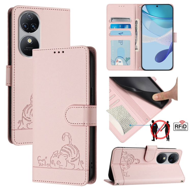 Cat Rat Embossed Pattern RFID Leather Phone Case with Lanyard, For Oukitel C59 / C59 Pro, For Oukitel C57s, For Oukitel C53, For Oukitel C50, For Oukitel C37, For Oukitel C51, For Oukitel C38, For Oukitel C36 / C35