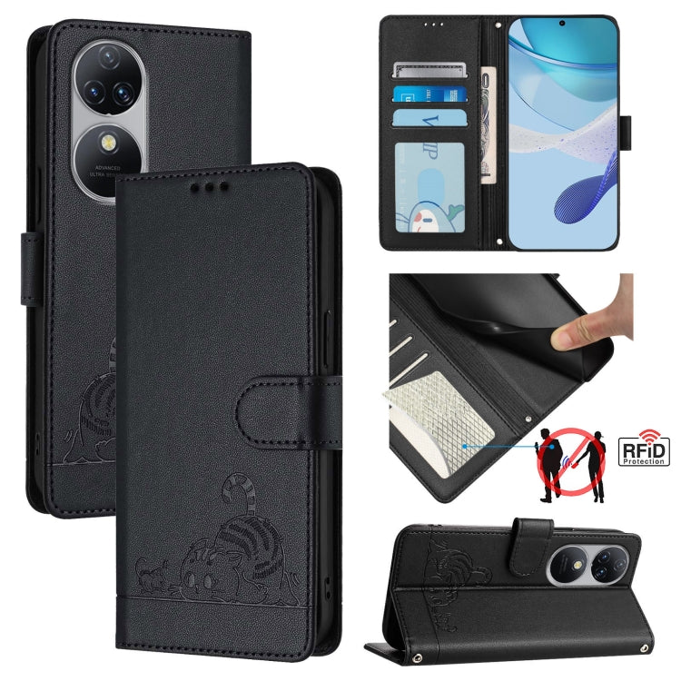 Cat Rat Embossed Pattern RFID Leather Phone Case with Lanyard, For Oukitel C59 / C59 Pro, For Oukitel C57s, For Oukitel C53, For Oukitel C50, For Oukitel C37, For Oukitel C51, For Oukitel C38, For Oukitel C36 / C35