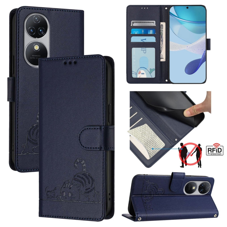 Cat Rat Embossed Pattern RFID Leather Phone Case with Lanyard, For Oukitel C59 / C59 Pro, For Oukitel C57s, For Oukitel C53, For Oukitel C50, For Oukitel C37, For Oukitel C51, For Oukitel C38, For Oukitel C36 / C35