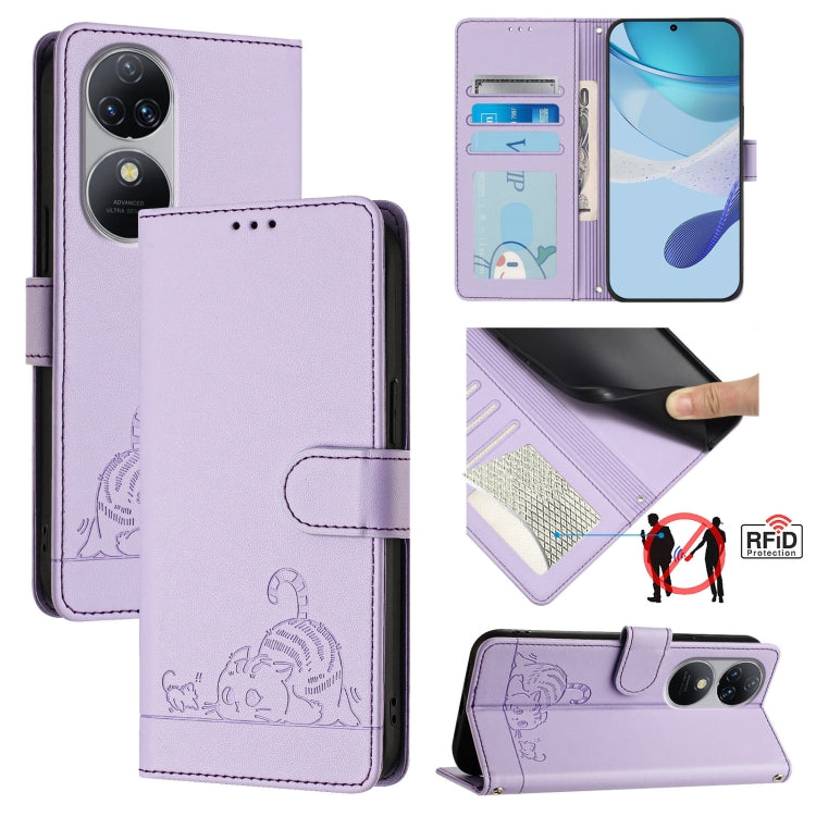 Cat Rat Embossed Pattern RFID Leather Phone Case with Lanyard, For Oukitel C59 / C59 Pro, For Oukitel C57s, For Oukitel C53, For Oukitel C50, For Oukitel C37, For Oukitel C51, For Oukitel C38, For Oukitel C36 / C35