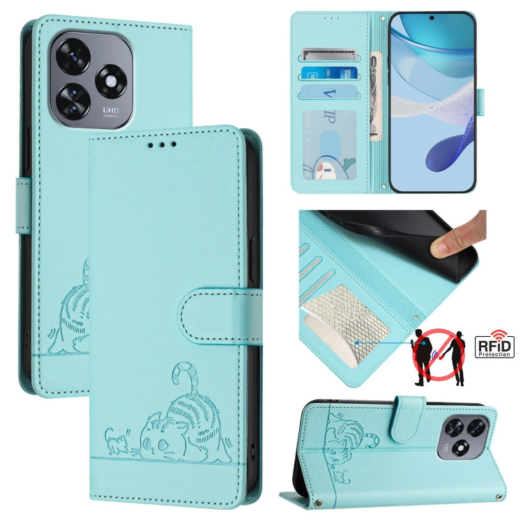 Cat Rat Embossed Pattern RFID Leather Phone Case with Lanyard, For Oukitel C59 / C59 Pro, For Oukitel C57s, For Oukitel C53, For Oukitel C50, For Oukitel C37, For Oukitel C51, For Oukitel C38, For Oukitel C36 / C35