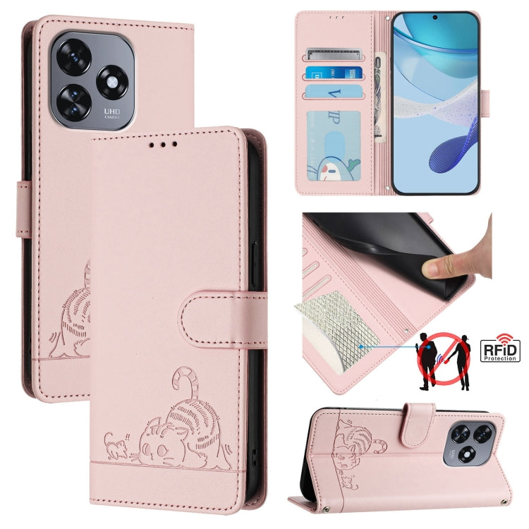 Cat Rat Embossed Pattern RFID Leather Phone Case with Lanyard, For Oukitel C59 / C59 Pro, For Oukitel C57s, For Oukitel C53, For Oukitel C50, For Oukitel C37, For Oukitel C51, For Oukitel C38, For Oukitel C36 / C35