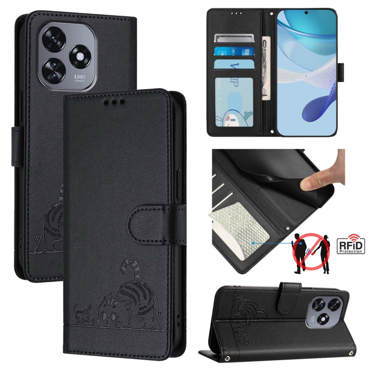 Cat Rat Embossed Pattern RFID Leather Phone Case with Lanyard, For Oukitel C59 / C59 Pro, For Oukitel C57s, For Oukitel C53, For Oukitel C50, For Oukitel C37, For Oukitel C51, For Oukitel C38, For Oukitel C36 / C35
