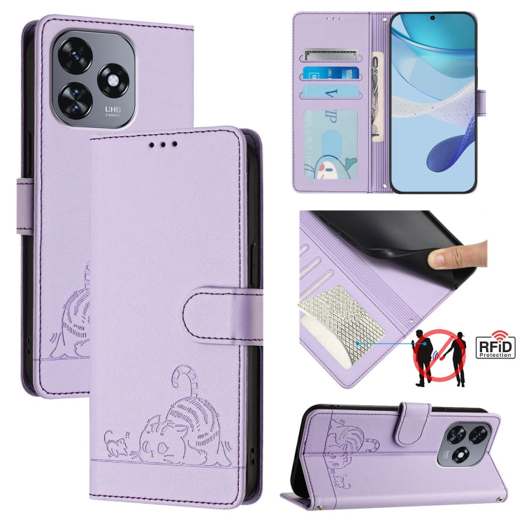 Cat Rat Embossed Pattern RFID Leather Phone Case with Lanyard, For Oukitel C59 / C59 Pro, For Oukitel C57s, For Oukitel C53, For Oukitel C50, For Oukitel C37, For Oukitel C51, For Oukitel C38, For Oukitel C36 / C35