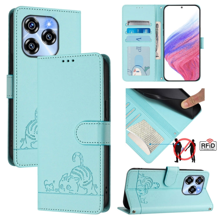 Cat Rat Embossed Pattern RFID Leather Phone Case with Lanyard, For Oukitel C59 / C59 Pro, For Oukitel C57s, For Oukitel C53, For Oukitel C50, For Oukitel C37, For Oukitel C51, For Oukitel C38, For Oukitel C36 / C35