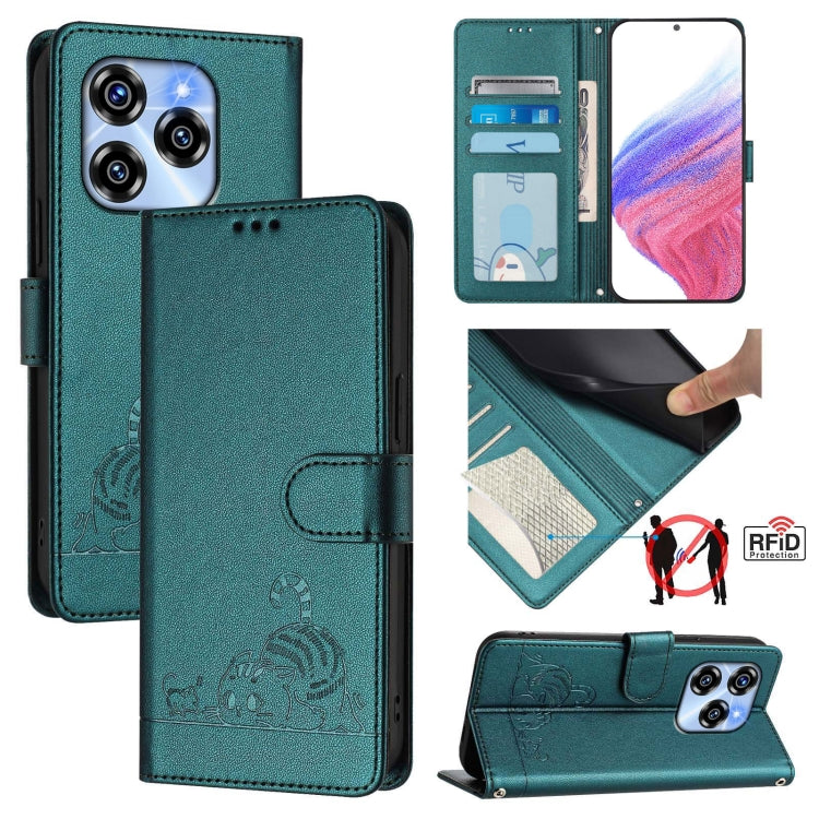 Cat Rat Embossed Pattern RFID Leather Phone Case with Lanyard, For Oukitel C59 / C59 Pro, For Oukitel C57s, For Oukitel C53, For Oukitel C50, For Oukitel C37, For Oukitel C51, For Oukitel C38, For Oukitel C36 / C35