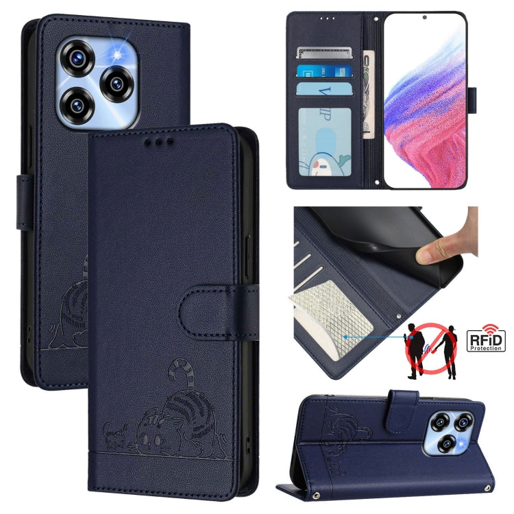 Cat Rat Embossed Pattern RFID Leather Phone Case with Lanyard, For Oukitel C59 / C59 Pro, For Oukitel C57s, For Oukitel C53, For Oukitel C50, For Oukitel C37, For Oukitel C51, For Oukitel C38, For Oukitel C36 / C35