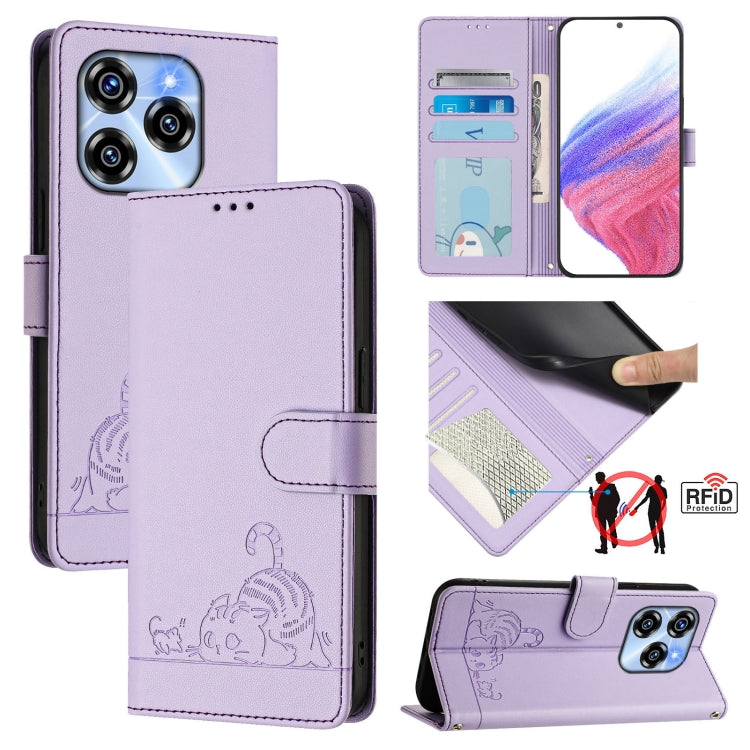Cat Rat Embossed Pattern RFID Leather Phone Case with Lanyard, For Oukitel C59 / C59 Pro, For Oukitel C57s, For Oukitel C53, For Oukitel C50, For Oukitel C37, For Oukitel C51, For Oukitel C38, For Oukitel C36 / C35