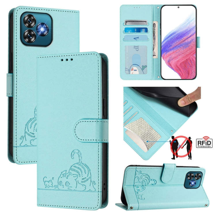 Cat Rat Embossed Pattern RFID Leather Phone Case with Lanyard, For Oukitel C59 / C59 Pro, For Oukitel C57s, For Oukitel C53, For Oukitel C50, For Oukitel C37, For Oukitel C51, For Oukitel C38, For Oukitel C36 / C35