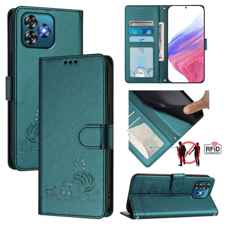 Cat Rat Embossed Pattern RFID Leather Phone Case with Lanyard, For Oukitel C59 / C59 Pro, For Oukitel C57s, For Oukitel C53, For Oukitel C50, For Oukitel C37, For Oukitel C51, For Oukitel C38, For Oukitel C36 / C35