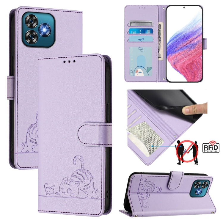 Cat Rat Embossed Pattern RFID Leather Phone Case with Lanyard, For Oukitel C59 / C59 Pro, For Oukitel C57s, For Oukitel C53, For Oukitel C50, For Oukitel C37, For Oukitel C51, For Oukitel C38, For Oukitel C36 / C35