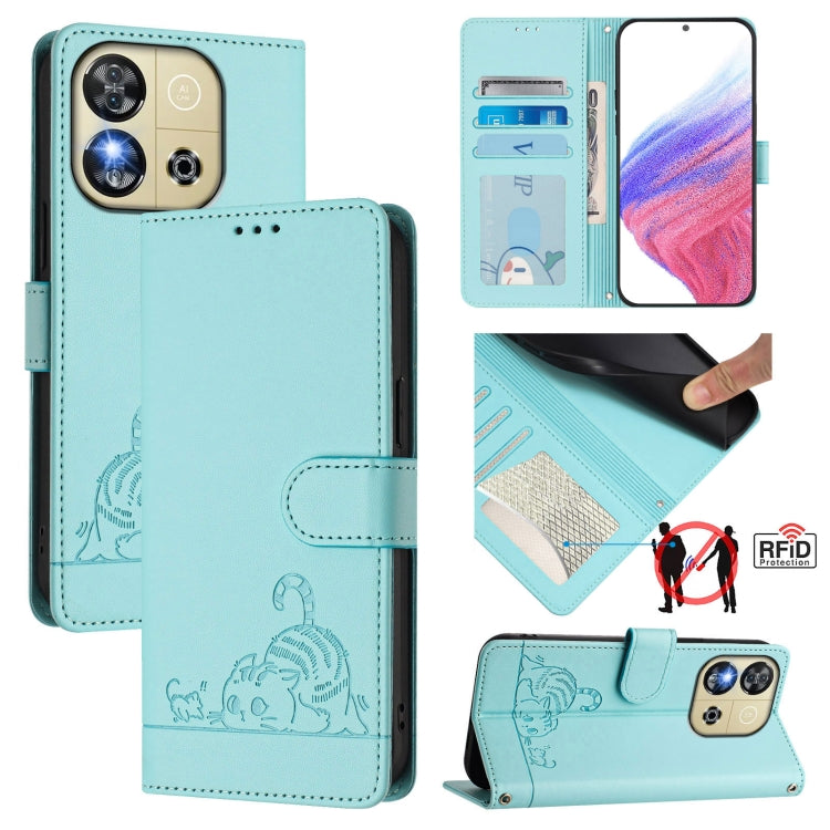 Cat Rat Embossed Pattern RFID Leather Phone Case with Lanyard, For Oukitel C59 / C59 Pro, For Oukitel C57s, For Oukitel C53, For Oukitel C50, For Oukitel C37, For Oukitel C51, For Oukitel C38, For Oukitel C36 / C35