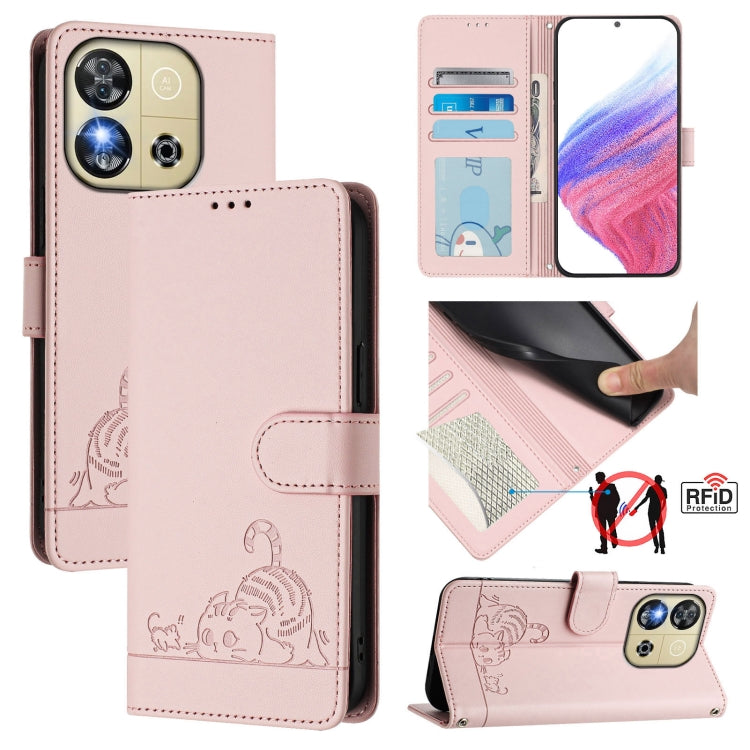 Cat Rat Embossed Pattern RFID Leather Phone Case with Lanyard, For Oukitel C59 / C59 Pro, For Oukitel C57s, For Oukitel C53, For Oukitel C50, For Oukitel C37, For Oukitel C51, For Oukitel C38, For Oukitel C36 / C35