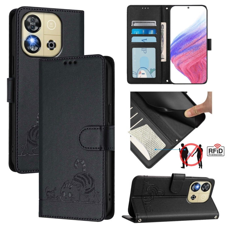 Cat Rat Embossed Pattern RFID Leather Phone Case with Lanyard, For Oukitel C59 / C59 Pro, For Oukitel C57s, For Oukitel C53, For Oukitel C50, For Oukitel C37, For Oukitel C51, For Oukitel C38, For Oukitel C36 / C35