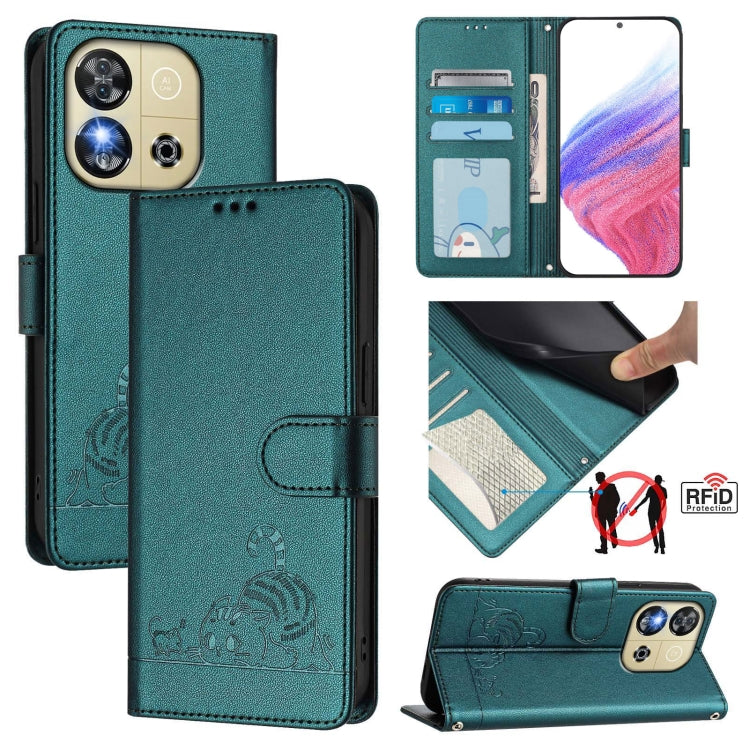 Cat Rat Embossed Pattern RFID Leather Phone Case with Lanyard, For Oukitel C59 / C59 Pro, For Oukitel C57s, For Oukitel C53, For Oukitel C50, For Oukitel C37, For Oukitel C51, For Oukitel C38, For Oukitel C36 / C35
