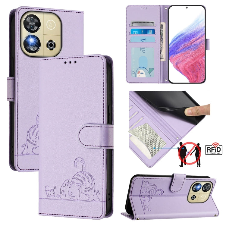 Cat Rat Embossed Pattern RFID Leather Phone Case with Lanyard, For Oukitel C59 / C59 Pro, For Oukitel C57s, For Oukitel C53, For Oukitel C50, For Oukitel C37, For Oukitel C51, For Oukitel C38, For Oukitel C36 / C35