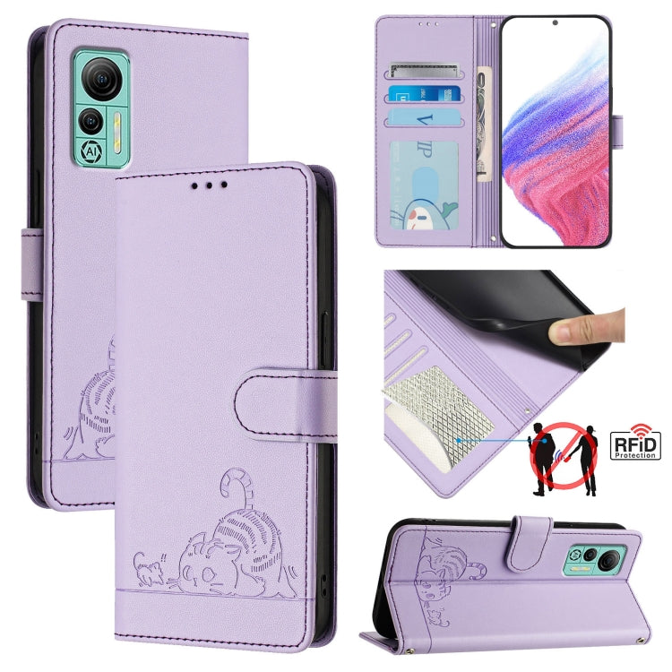 Cat Rat Embossed Pattern RFID Leather Phone Case with Lanyard, For Ulefone Note 14