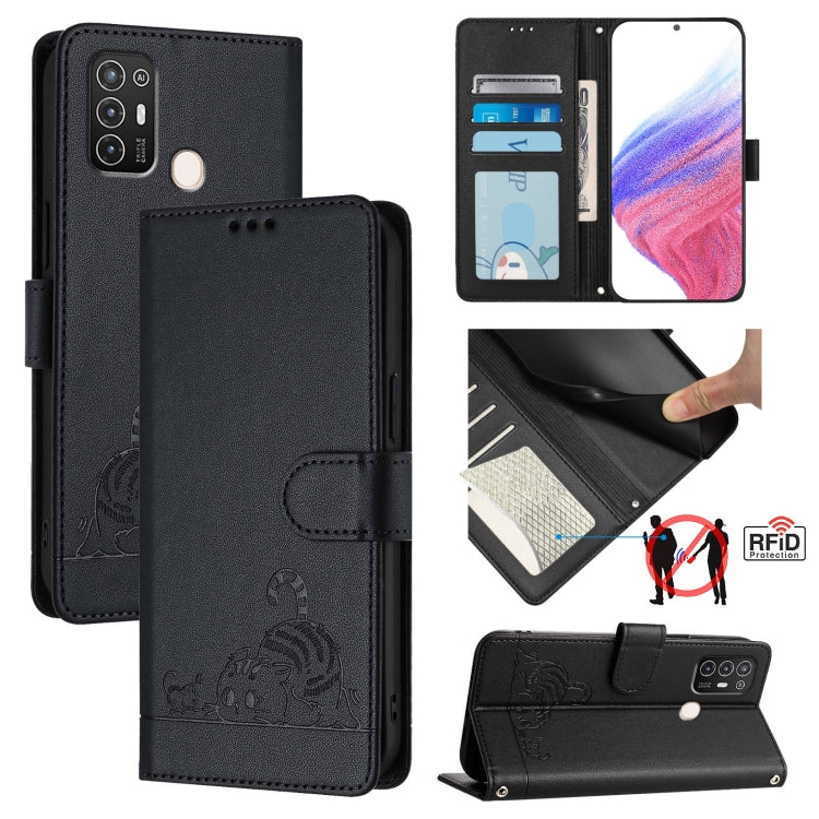 Cat Rat Embossed Pattern RFID Leather Phone Case with Lanyard, For ZTE Blade V50 Vita, For ZTE Blade A53 Pro, For ZTE Blade A53, For ZTE Blade A52 Lite, For ZTE Blade V60 / Axon 60 4G, For ZTE Blade A52